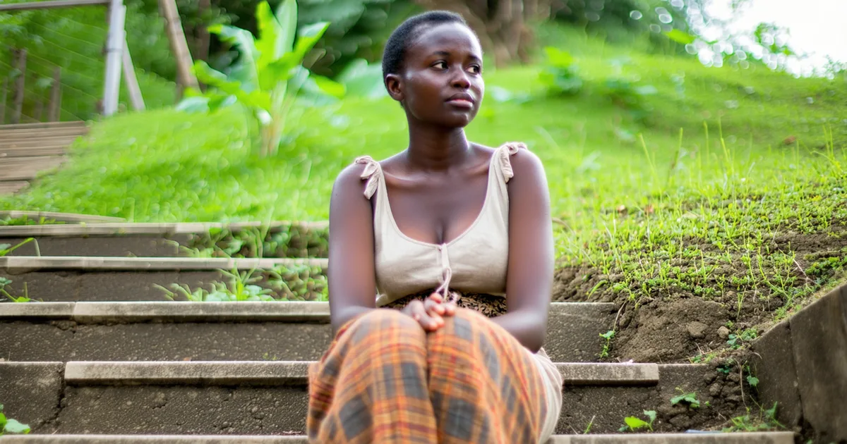 Young East African woman in a calm contemplative moment outdoors